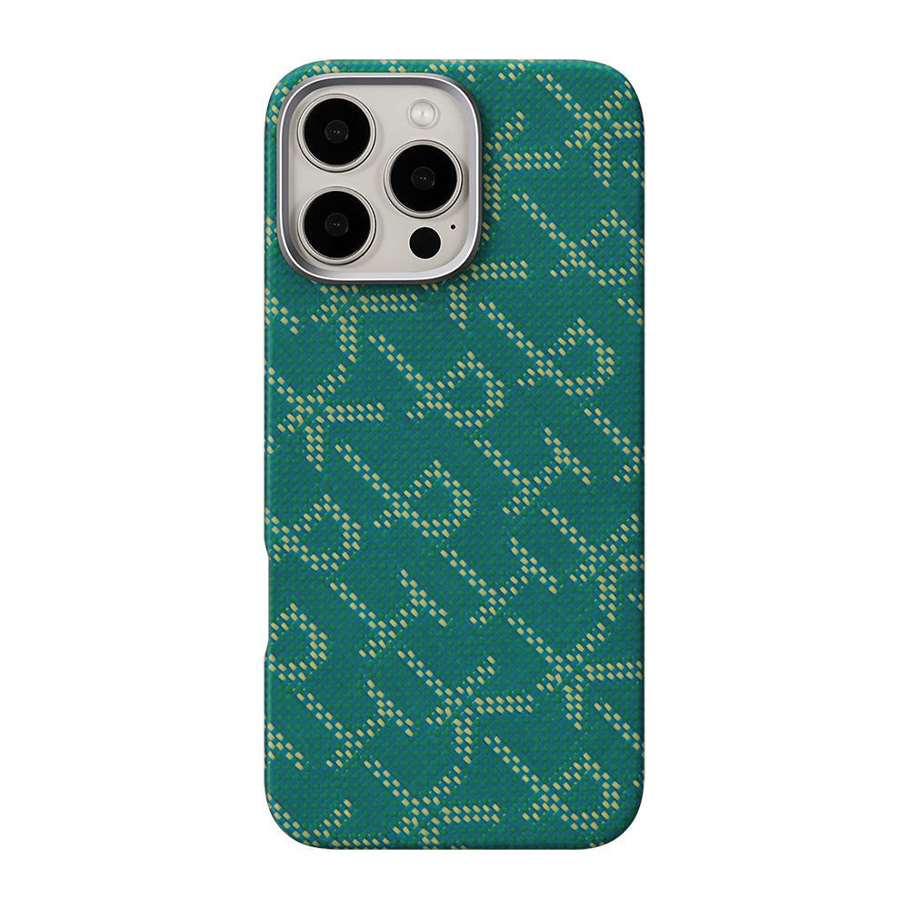 Apple iPhone 16 Pro Max Kılıf M-safe Şarj Özellikli Aramid Fiber Pitaka Tactile Woven Monogram Serisi Kapak Siyah