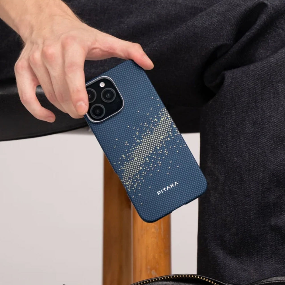 iPhone 16 Pro Max Kılıf Magsafe Şarj Özellikli Aramid Fiber Pitaka Tactile Woven Starpeak Serisi Over The Horizon Kılıf Mavi