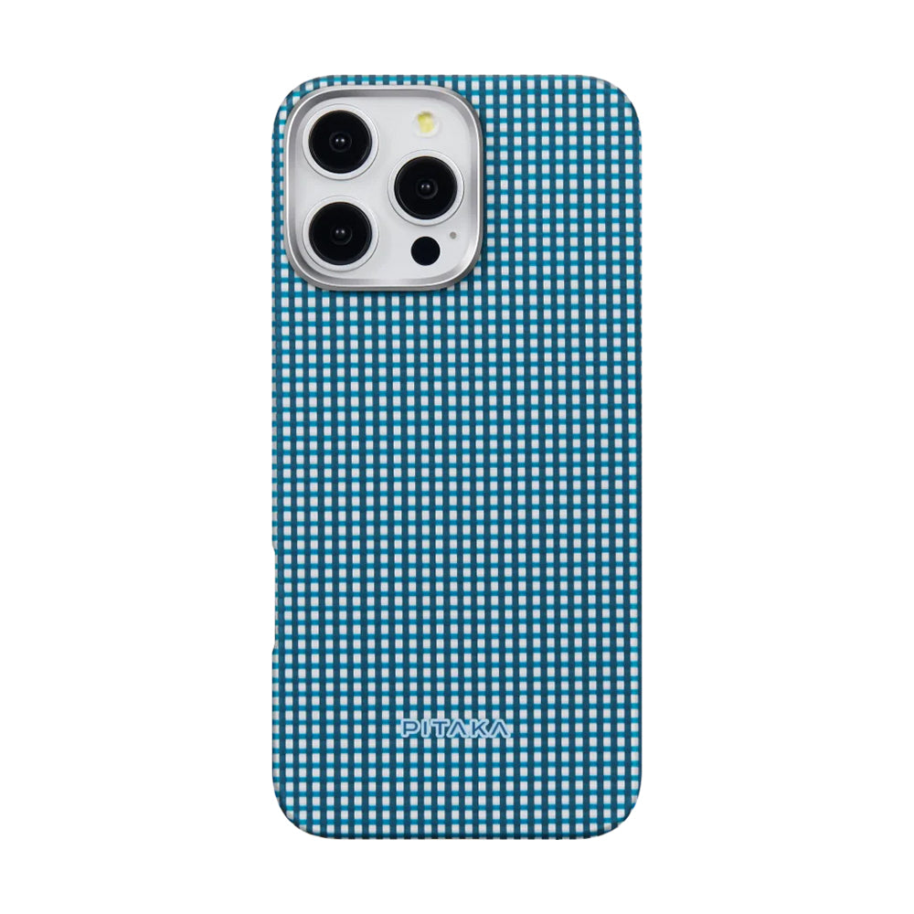 Apple iPhone 16 Pro Max Kılıf M-safe Şarj Özellikli Aramid Fiber Pitaka Ultra-Slim Classic Serisi Ocean Blue Kapak