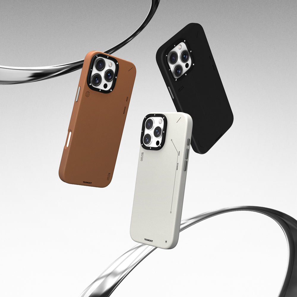 iPhone 16 Pro Max Kılıf Magsafe Şarj Özellikli Basit Mat Deri Desenli Youngkit Tech Fashion Serisi Kılıf Kahverengi