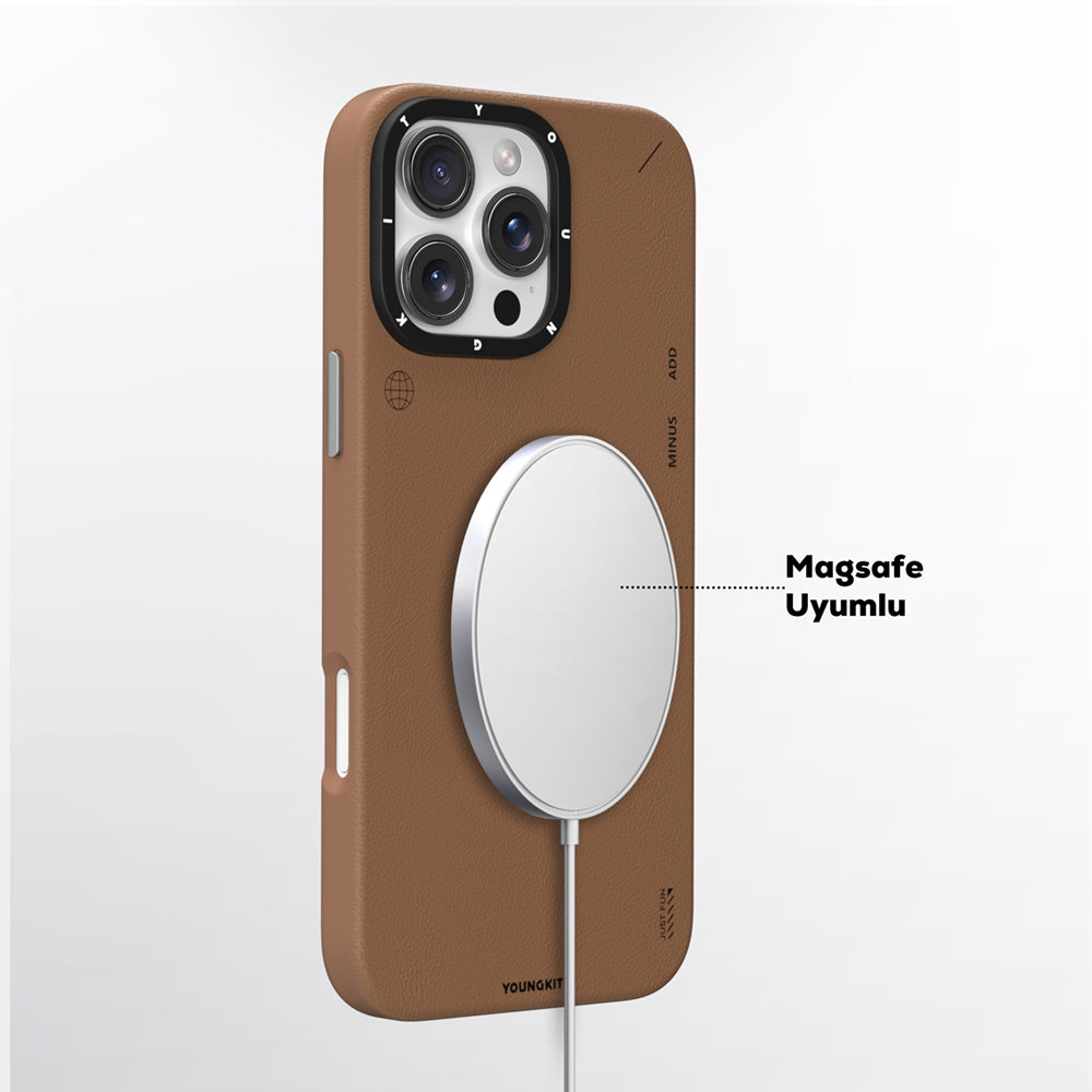 iPhone 16 Pro Max Kılıf Magsafe Şarj Özellikli Basit Mat Deri Desenli Youngkit Tech Fashion Serisi Kılıf Siyah