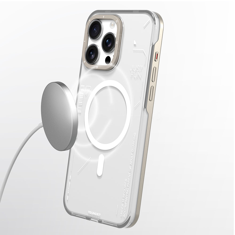 iPhone 16 Pro Max Kılıf Magsafe Şarj Özellikli Çıkarılabilir Arka Yüzeyli Youngkit Mecha Kılıf Gold