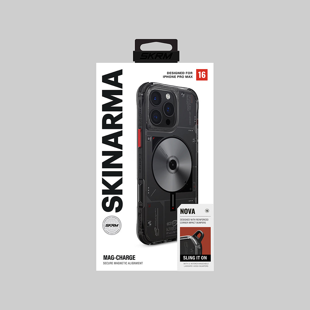 iPhone 16 Pro Max Kılıf Magsafe Şarj Özellikli Disk Desenli Airbag Tasarımlı Skinarma Nova Kılıf Şeffaf