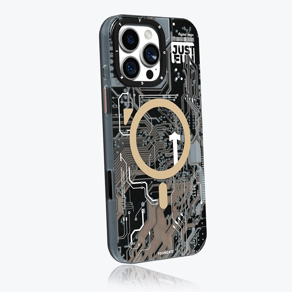 Apple iPhone 16 Pro Max Kılıf M-safe Şarj Özellikli Kamera Denetim Butonlu Youngkit Technology Serisi Kapak Gold