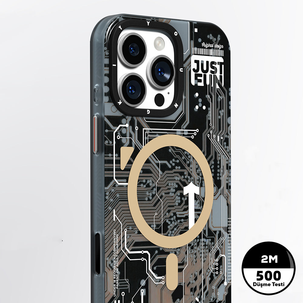 Apple iPhone 16 Pro Max Kılıf M-safe Şarj Özellikli Kamera Denetim Butonlu Youngkit Technology Serisi Kapak Gri