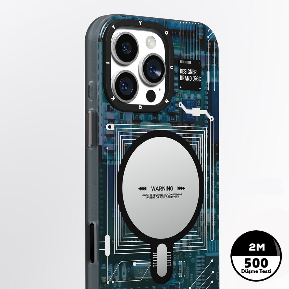 Apple iPhone 16 Pro Max Kılıf M-safe Şarj Özellikli Kamera Denetim Butonlu Youngkit Technology Serisi Kapak Mavi