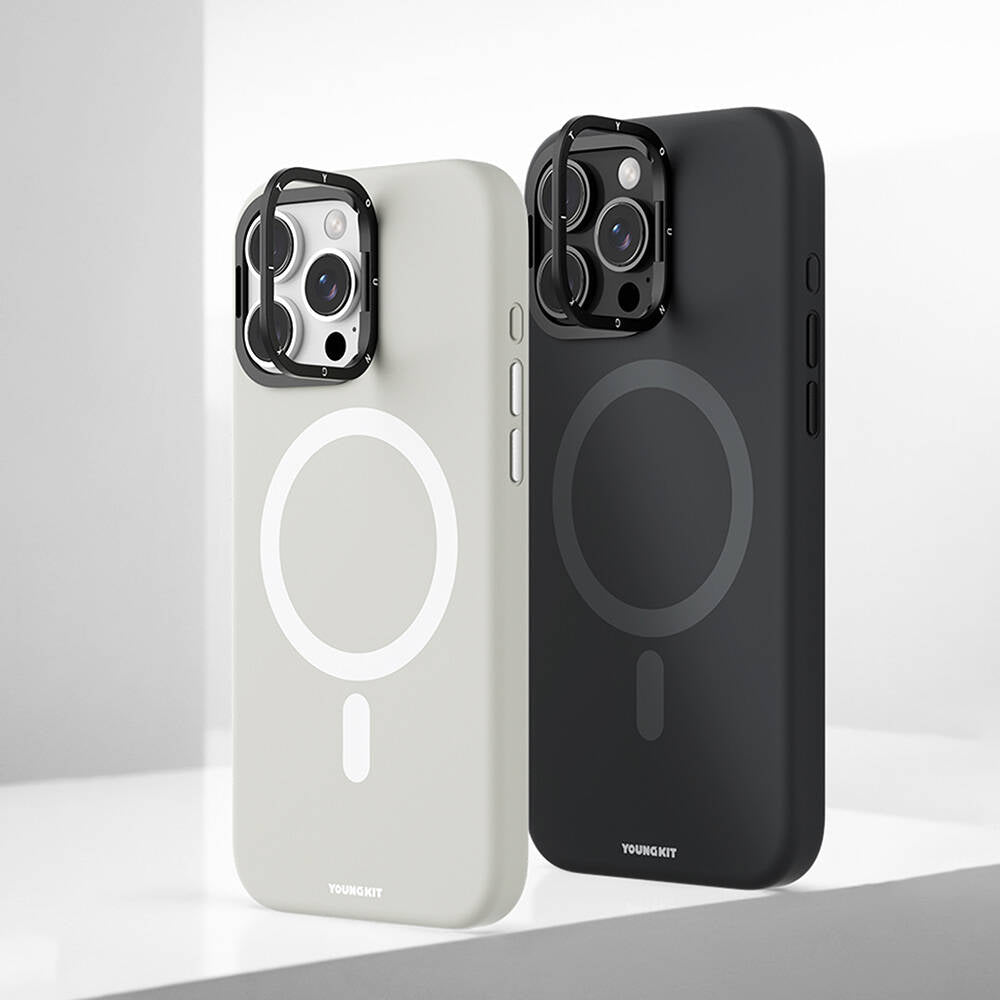 iPhone 16 Pro Max Kılıf Magsafe Şarj Özellikli Kamera Standlı Youngkit Bitty Cream Kılıf Siyah