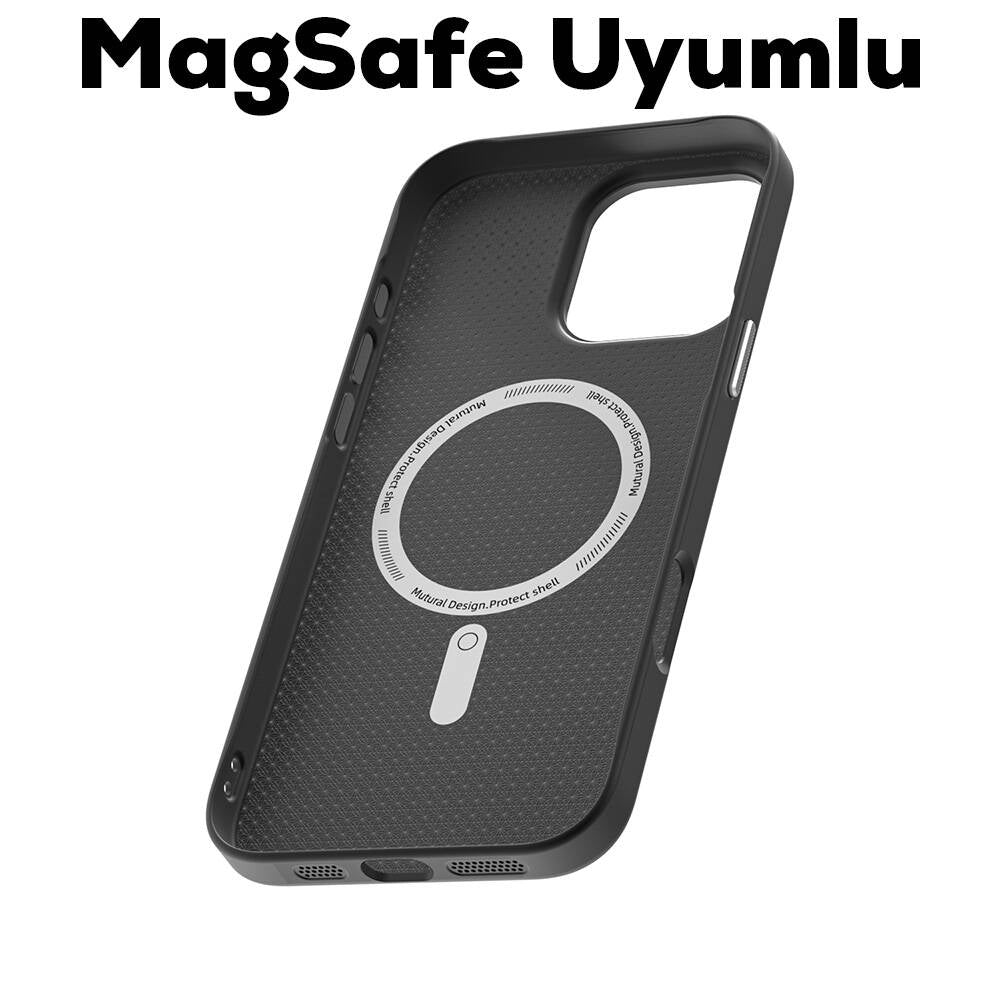 iPhone 16 Pro Max Kılıf Magsafe Şarj Özellikli Karbon Fiber Desenli Mutural Montage Kılıf Kahverengi