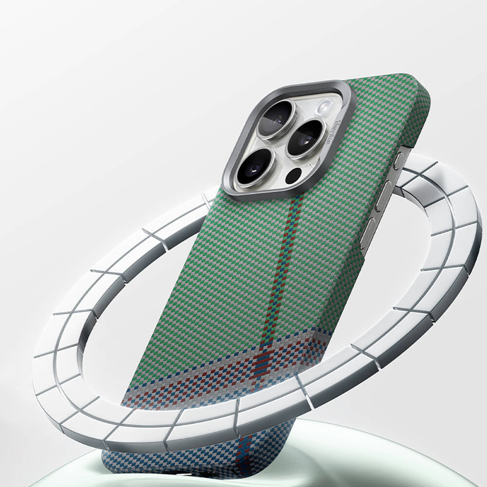 iPhone 16 Pro Max Kılıf Magsafe Şarj Özellikli Karbon Fiber Tasarımlı Benks Passion Green ArmorAir Kevlar Kılıf Yeşil