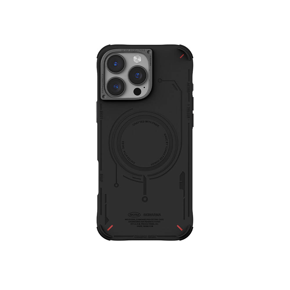 iPhone 16 Pro Max Kılıf Magsafe Şarj Özellikli Metal Kamera Çerçeveli Skinarma Mecha Serisi Kılıf Siyah