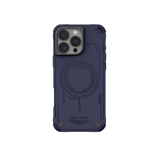 iPhone 16 Pro Max Kılıf Magsafe Şarj Özellikli Metal Kamera Çerçeveli Skinarma Mecha Serisi Kılıf Mavi