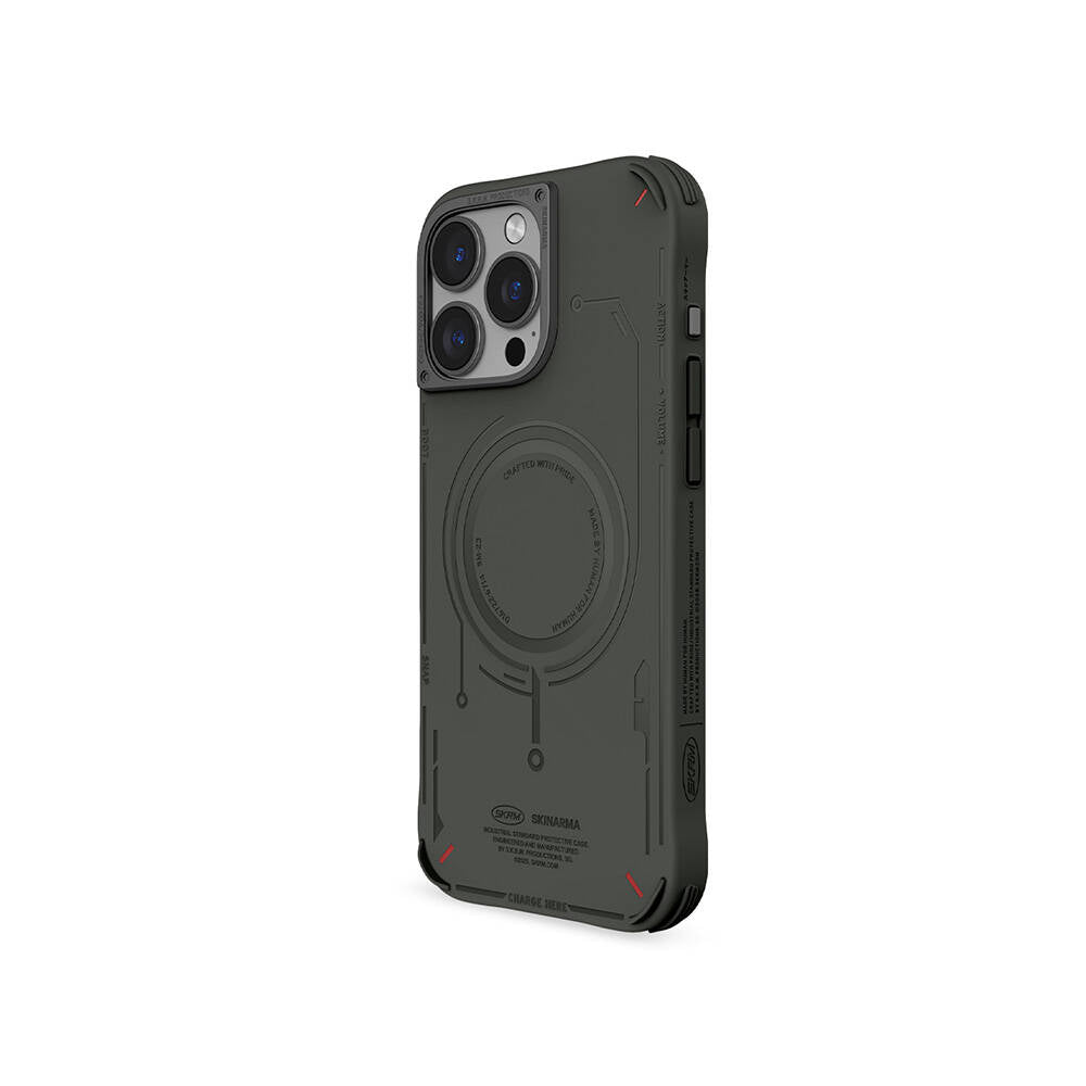 iPhone 16 Pro Max Kılıf Magsafe Şarj Özellikli Metal Kamera Çerçeveli Skinarma Mecha Serisi Kılıf Siyah