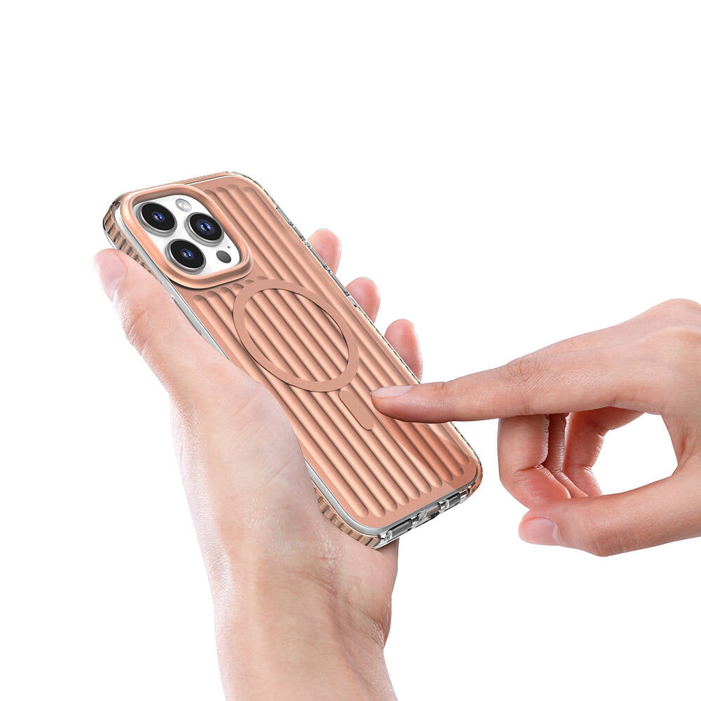 iPhone 16 Pro Max Kılıf Magsafe Şarj Özellikli Oyuklu Tasarım Mutural Bumpy Clear Kılıf Rose Gold