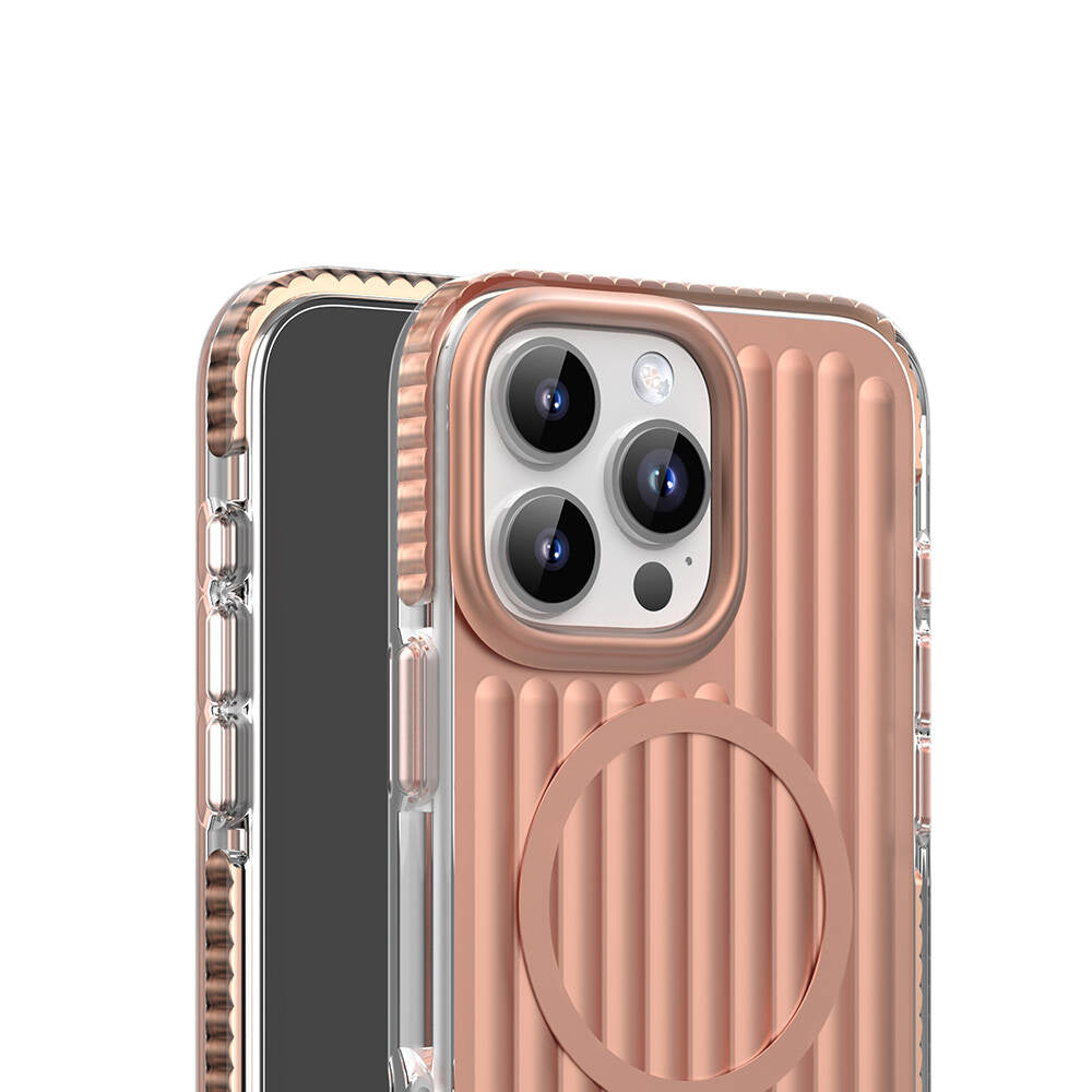 iPhone 16 Pro Max Kılıf Magsafe Şarj Özellikli Oyuklu Tasarım Mutural Bumpy Clear Kılıf Gümüş