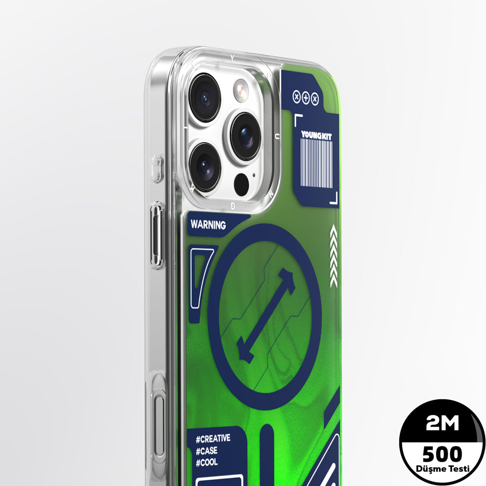 iPhone 16 Pro Max Kılıf Magsafe Şarj Özellikli Parlak Kumlu Sıvılı Tasarımlı Galaxy Fantasy Serisi Kılıf Mavi