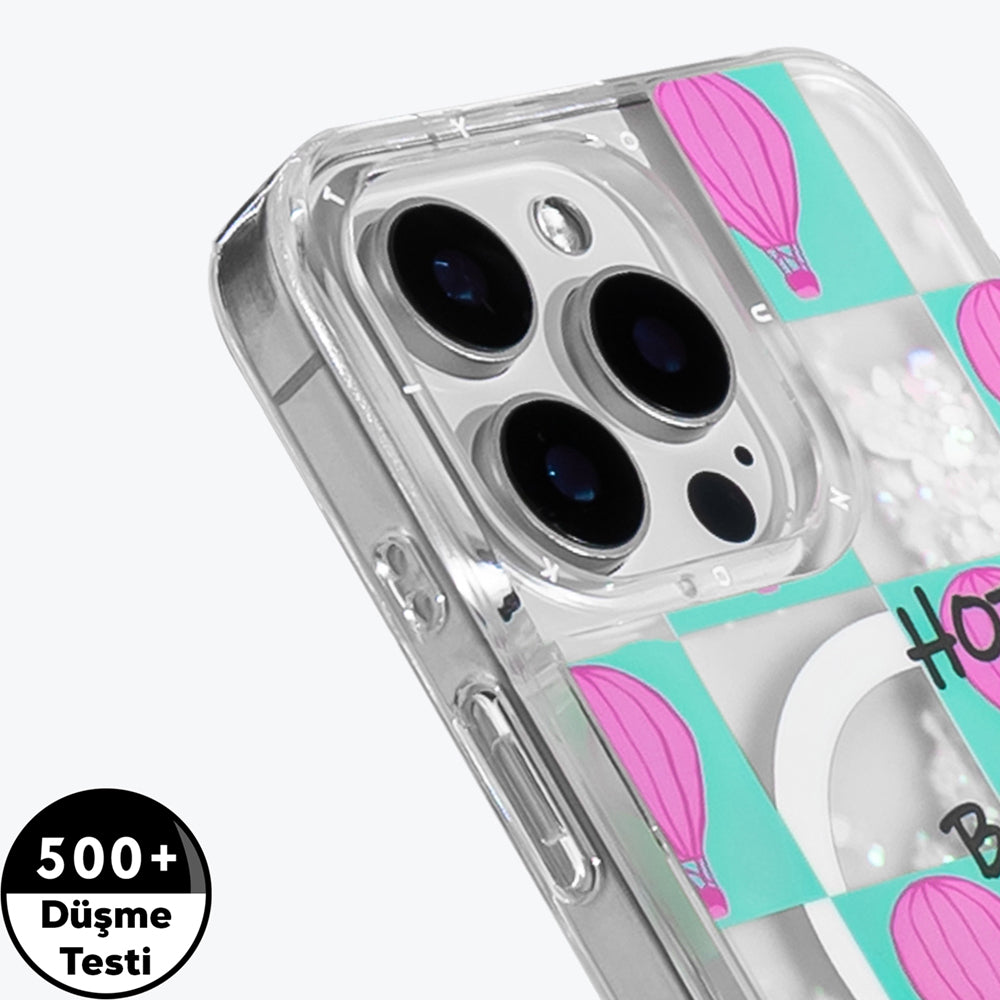 iPhone 16 Pro Max Kılıf Magsafe Şarj Özellikli Parlak Kumlu Sıvılı Youngkit Pink Dream Quicksand Serisi Kılıf Pembe