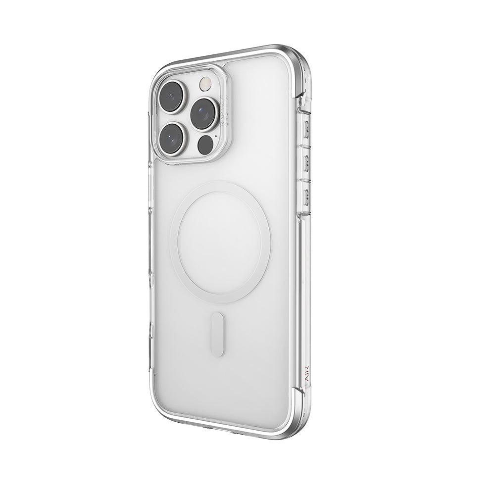 Apple iPhone 16 Pro Max Kılıf M-safe Şarj Özellikli Raptic Air Serisi Airbag Tasarımlı Metal Köşelikli Şeffaf Kapak Siyah