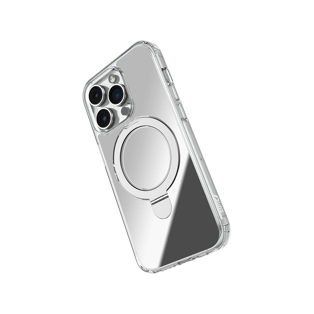 Apple iPhone 16 Pro Max Kılıf M-safe Şarj Özellikli Raptic Air Stand Serisi Aynalı Arka Yüzey Standlı Kapak Gri