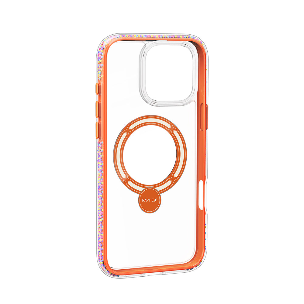 Apple iPhone 16 Pro Max Kılıf M-safe Şarj Özellikli Raptic AirJoy Serisi Boncuk Tasarımlı 360 Derece Dönebilen Standlı Kapak Turuncu