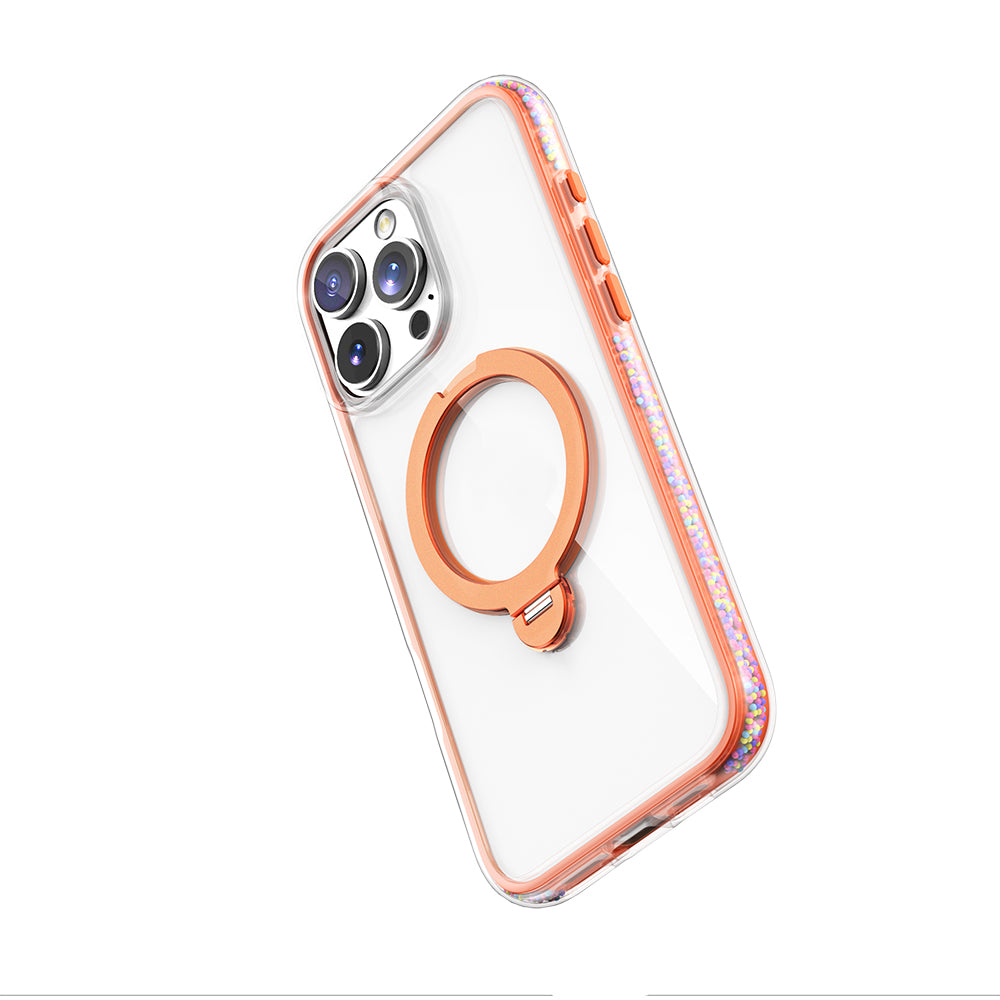 Apple iPhone 16 Pro Max Kılıf M-safe Şarj Özellikli Raptic AirJoy Serisi Boncuk Tasarımlı 360 Derece Dönebilen Standlı Kapak Siyah-Gri