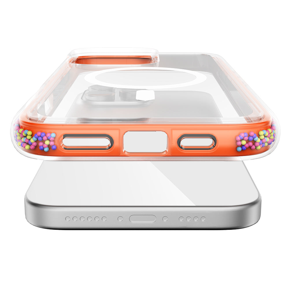 Apple iPhone 16 Pro Max Kılıf M-safe Şarj Özellikli Raptic AirJoy Serisi Boncuk Tasarımlı Şeffaf Kapak Turuncu