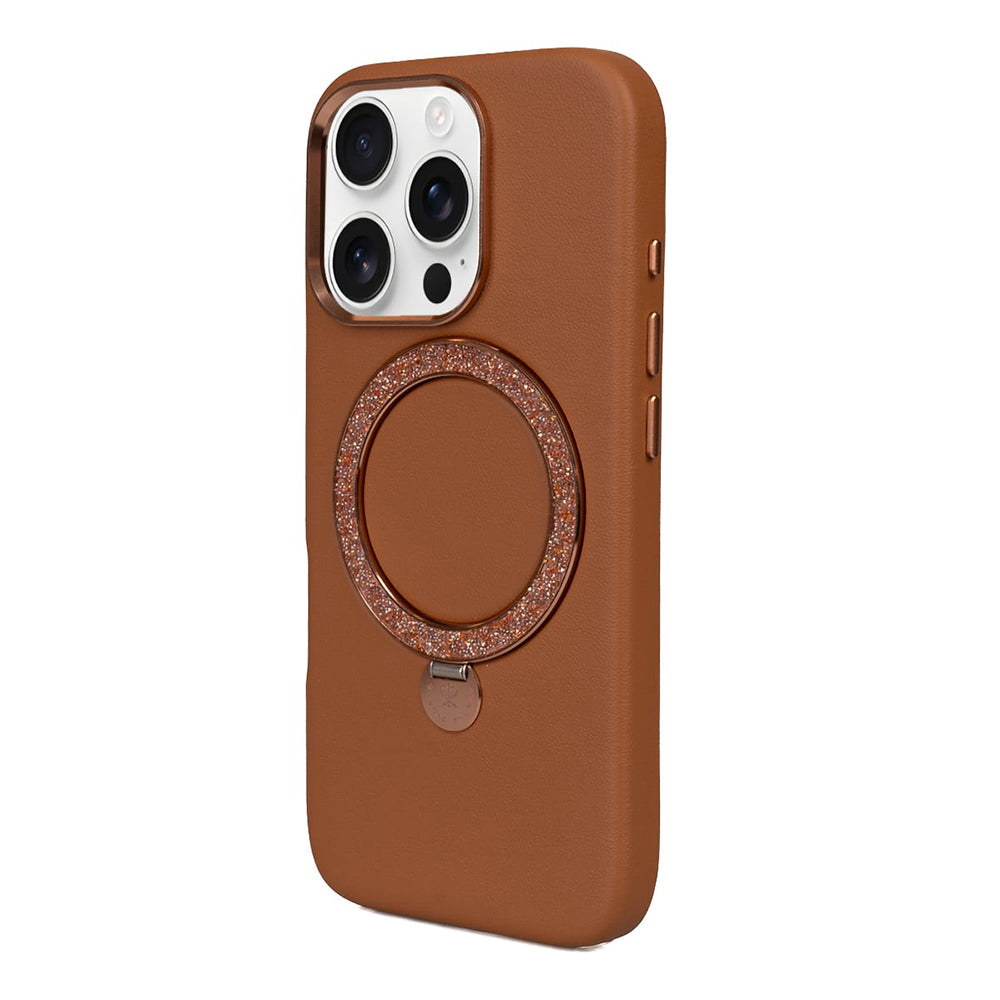 Apple iPhone 16 Pro Max Kılıf M-safe Şarj Özellikli Standlı Suni Deri Tasarımlı Pynana Dancing Circle Serisi Kapak Lila