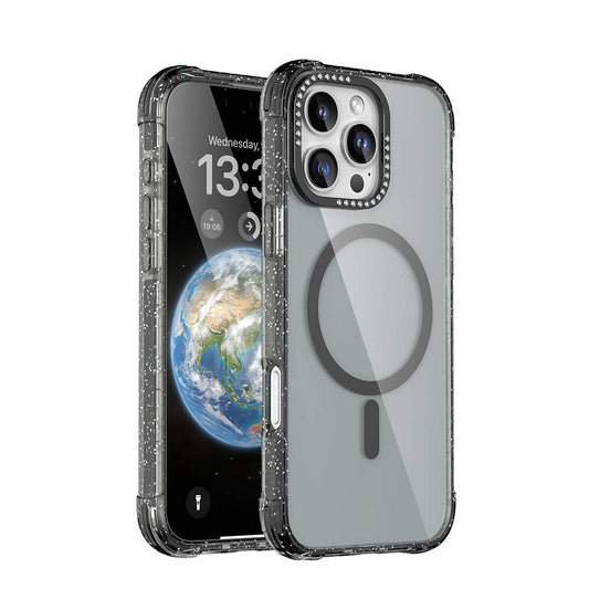 iPhone 16 Pro Max Kılıf Magsafe Şarj Özellikli Taşlı ve Simli Tasarım Mutural Blink Kılıf Pembe