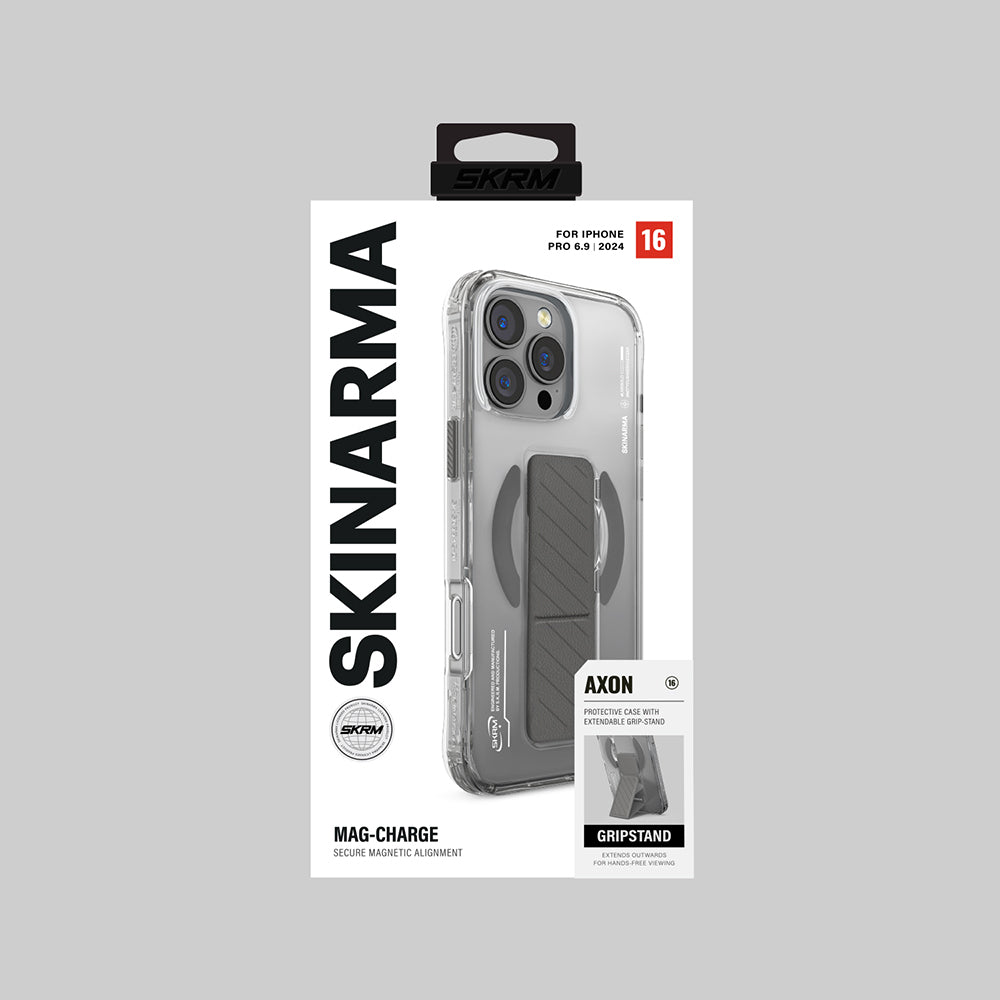 iPhone 16 Pro Max Kılıf Magsafe Şarj Özellikli Teknoloji Desenli Standlı Skinarma Axon Kılıf Titanyum