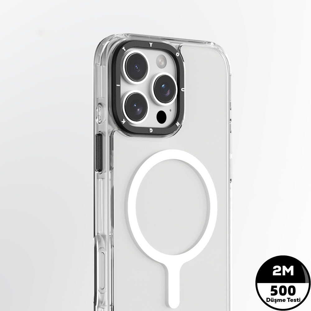 iPhone 16 Pro Max Kılıf Magsafe Şarj Özellikli YoungKit Crystal Color Serisi Kılıf Gri