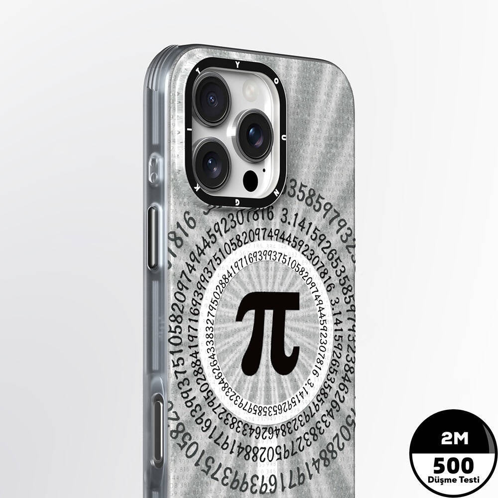 iPhone 16 Pro Max Kılıf Magsafe Şarj Özellikli Youngkit Mathematical Serisi Kılıf Gümüş