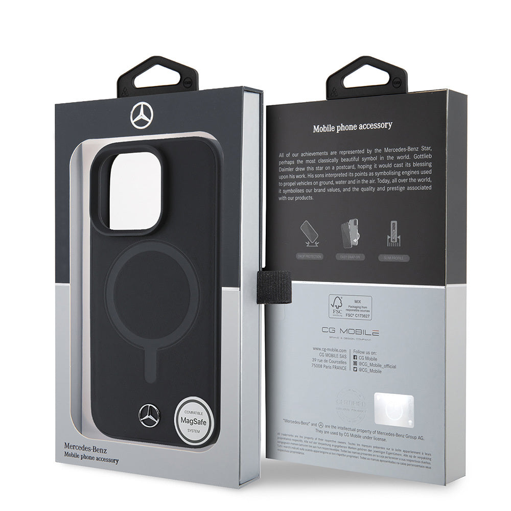 iPhone 16 Pro Max Kılıf Mercedes Benz Magsafe Şarj Özellikli Yumuşak Deri Orjinal Lisanslı Kılıf Siyah