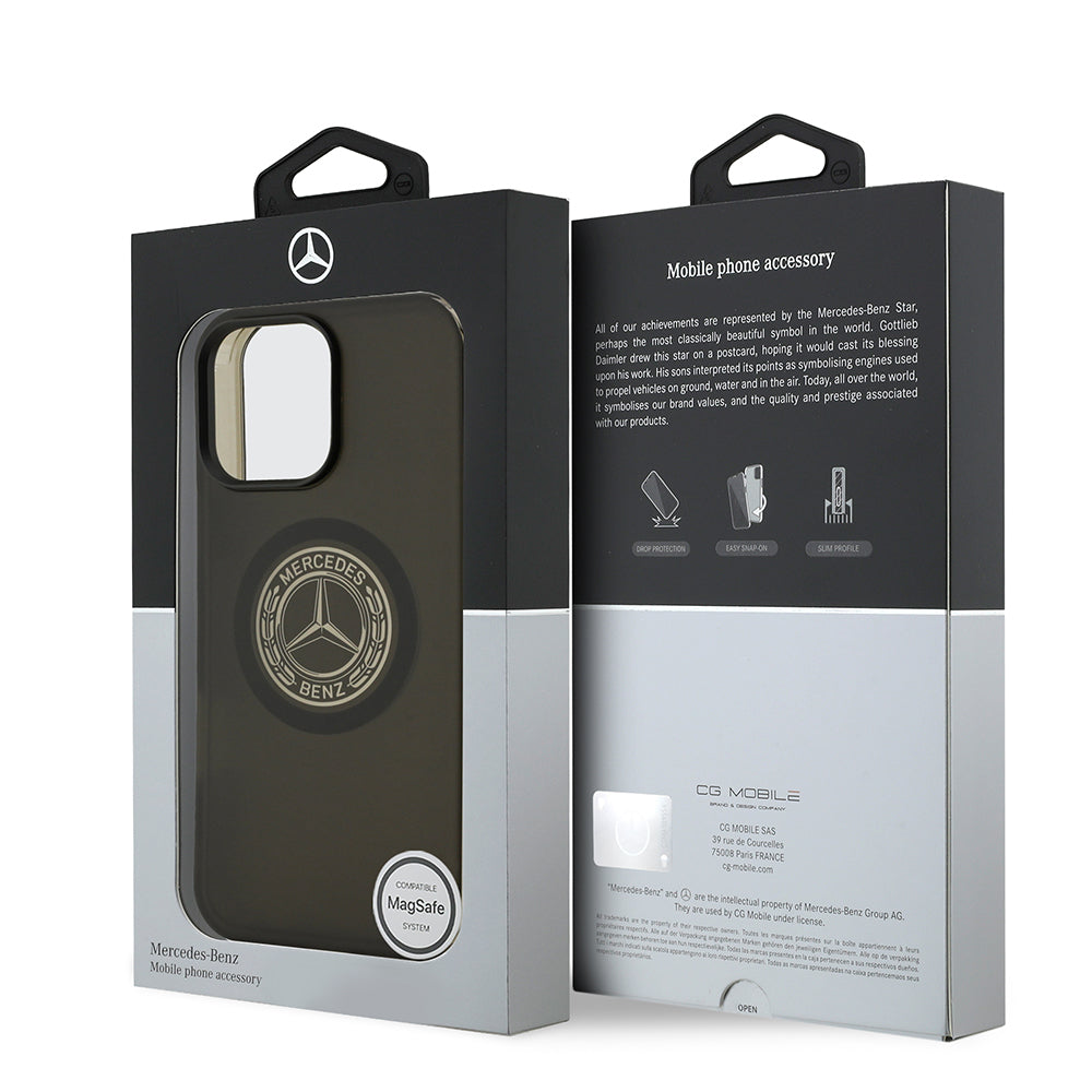 Apple iPhone 16 Pro Max Kılıf Mercedes Benz Orjinal Lisanslı M-safe Şarj Özellikli Buzlu PC Nostaljik Yıldız Dizayn Kapak Siyah