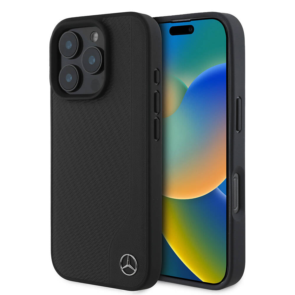 Apple iPhone 16 Pro Max Kılıf Mercedes Benz Orjinal Lisanslı M-safe Şarj Özellikli 3D Metal Logolu Wood Imitation Deri Kapak