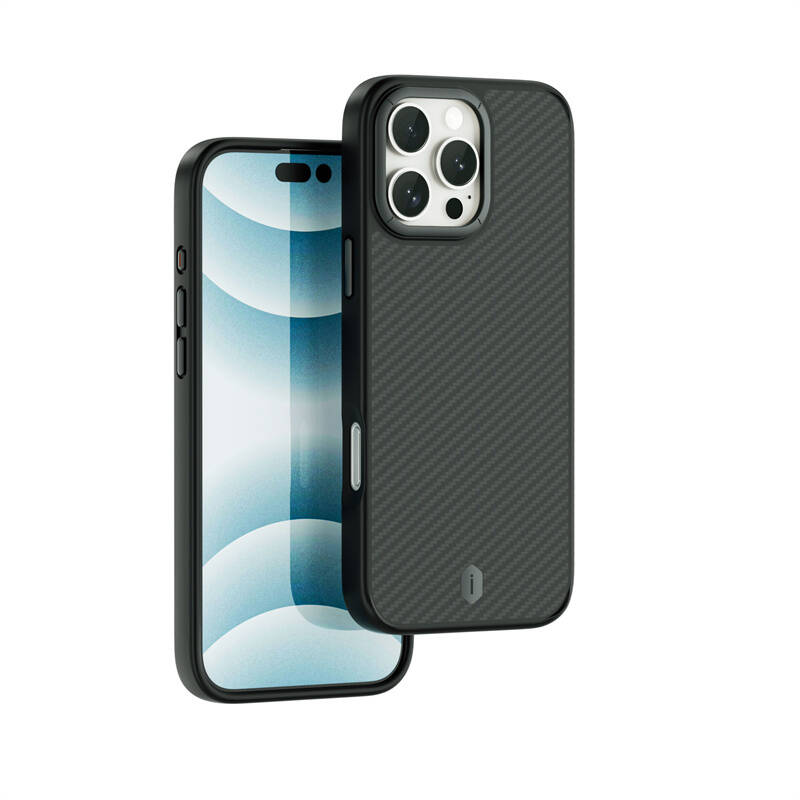 Apple iPhone 16 Pro Max Kılıf Wiwu DCC-205 M-safe Şarj Özellikli Aramid Fiber Tasarım Kevlar Kapak