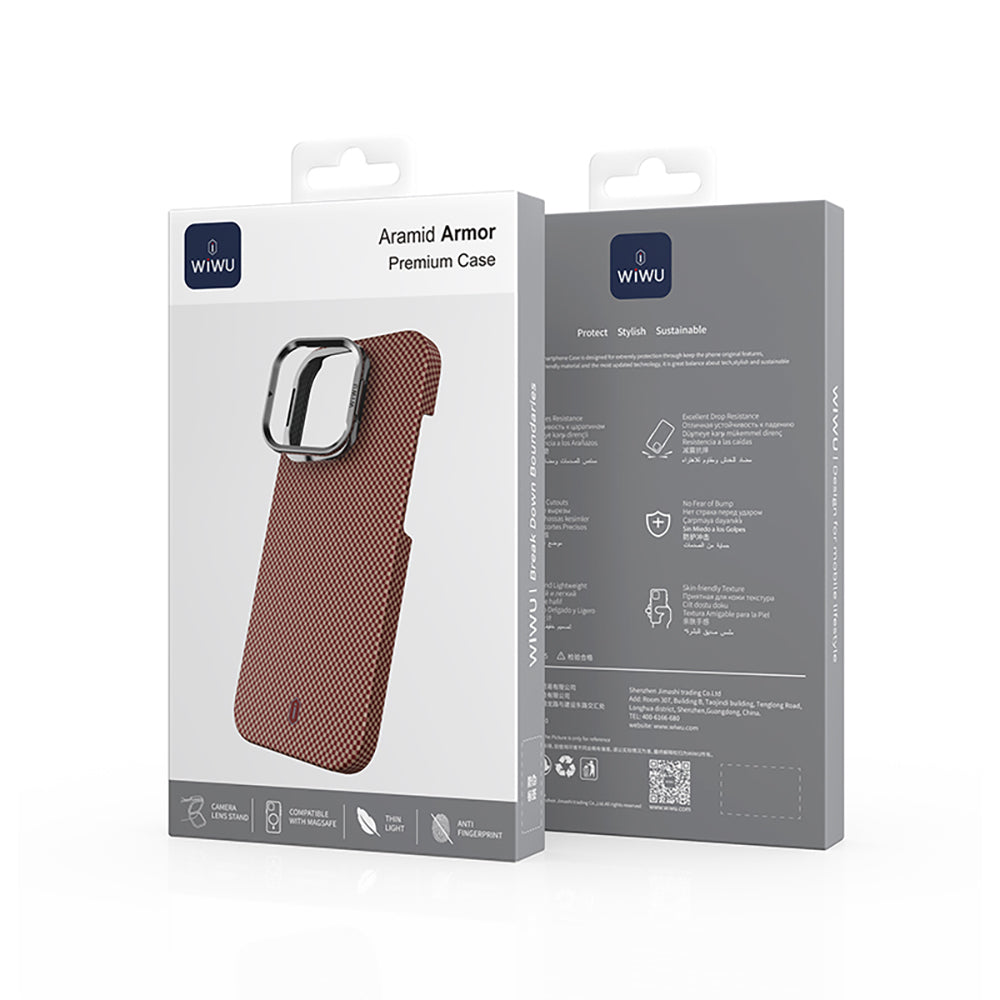 Apple iPhone 16 Pro Max Kılıf Wiwu DCC-208 M-safe Şarj Özellikli Kamera Standlı Aramid Fiber Tasarım Kevlar Kapak Siyah