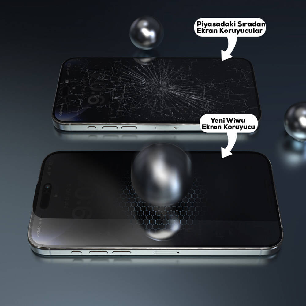 iPhone 16 Pro Max Wiwu Wi-SQ009 Easy Install iPrivacy 360° Anti-Peep Oleofobik Temperli Cam Ekran Koruyucu + Kolay Uygulama Aparatlı Siyah