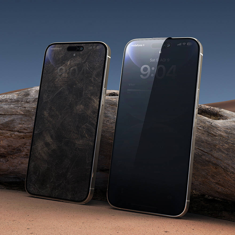 iPhone 16 Pro Max Wiwu Wi-SQ009 Easy Install iPrivacy 360° Anti-Peep Oleofobik Temperli Cam Ekran Koruyucu + Kolay Uygulama Aparatlı Siyah