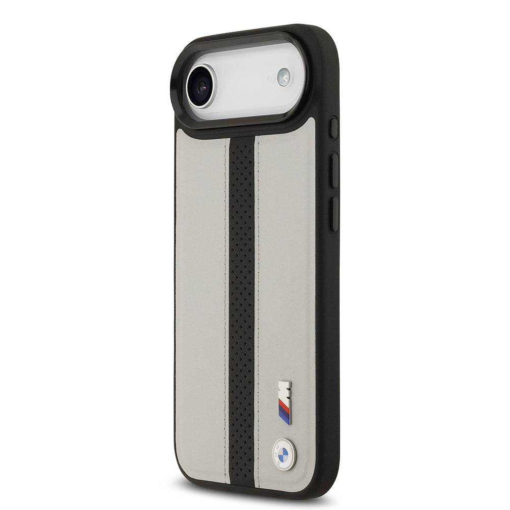 Apple iPhone 17 Air Kılıf BMW Orjinal Lisanslı M-safe Şarj Özellikli Deri Arka Yüzey Metal Logolu Delikli Şerit Tasarımlı Kapak  Mavi