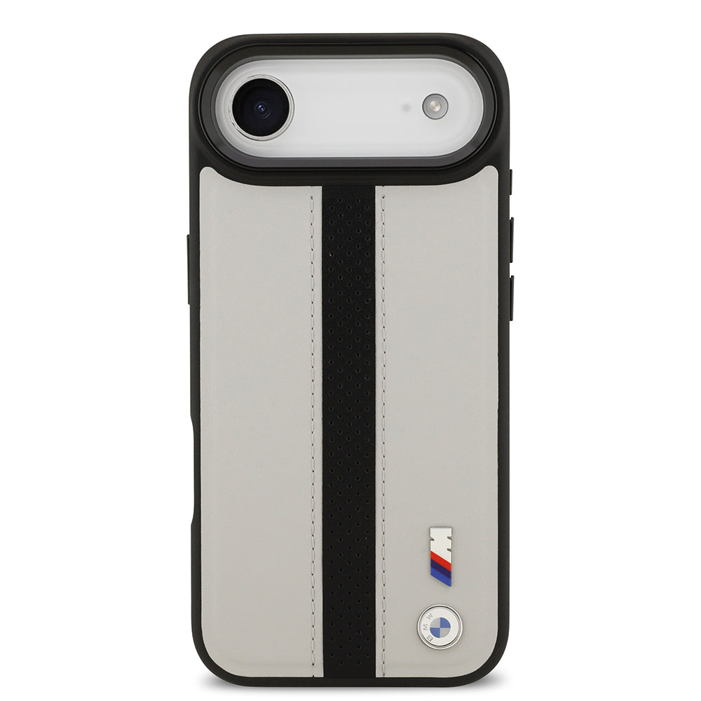 Apple iPhone 17 Air Kılıf BMW Orjinal Lisanslı M-safe Şarj Özellikli Deri Arka Yüzey Metal Logolu Delikli Şerit Tasarımlı Kapak  Mavi