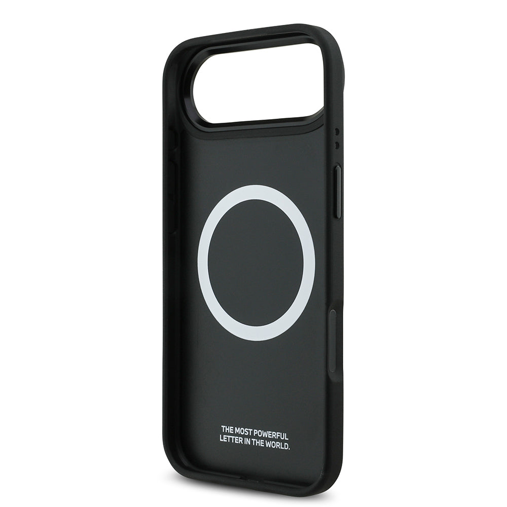 Apple iPhone 17 Air Kılıf BMW Orjinal Lisanslı M-safe Şarj Özellikli M Logolu Üç Şeritli Delikli Deri Kapak Gri