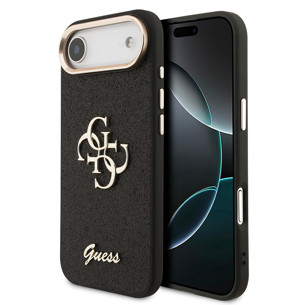 Apple iPhone 17 Air Kılıf Guess Orjinal Lisanslı 4G Büyük Metal Kamera Çerçeveli ve Logolu Glitter Kapak Siyah