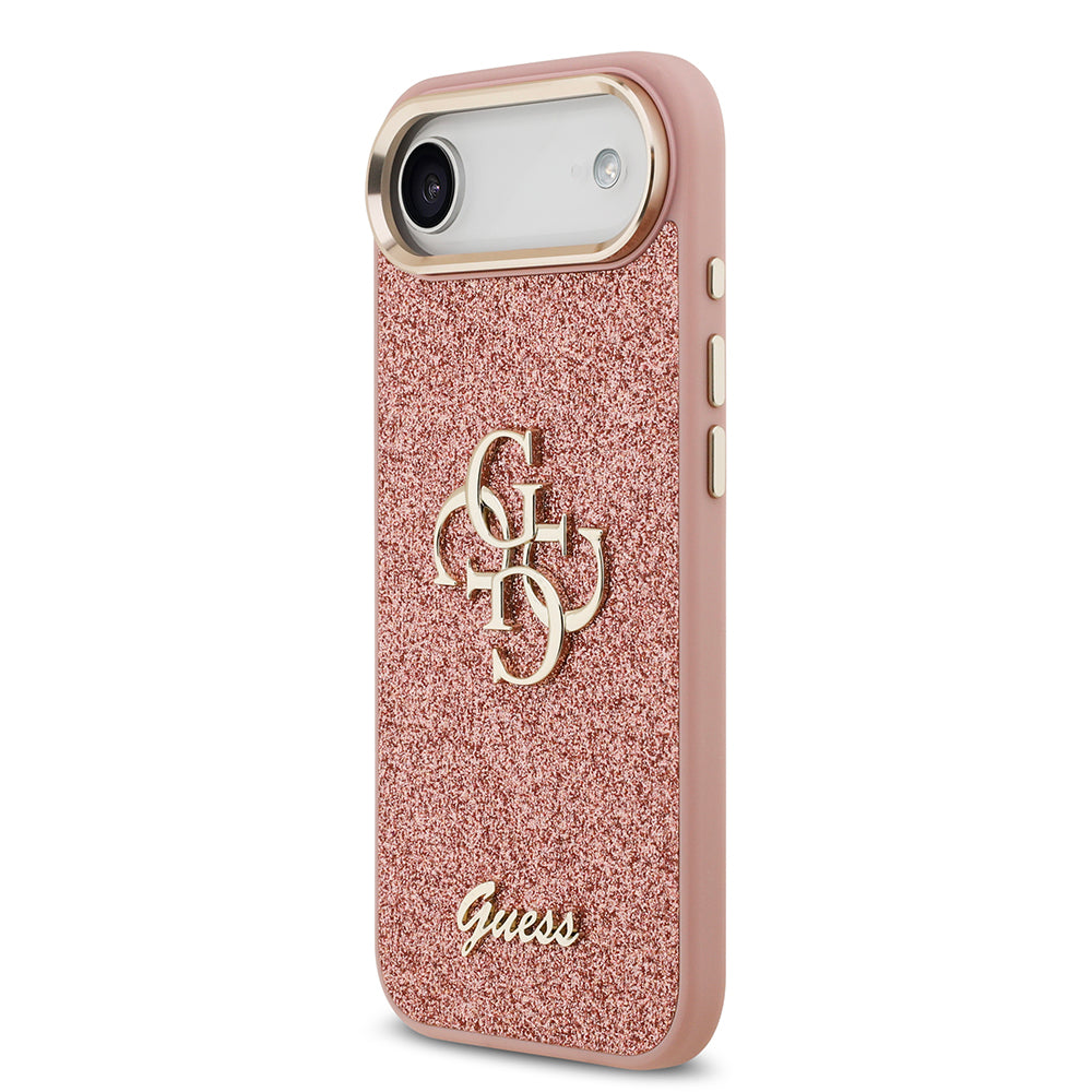Apple iPhone 17 Air Kılıf Guess Orjinal Lisanslı 4G Büyük Metal Kamera Çerçeveli ve Logolu Glitter Kapak Pembe