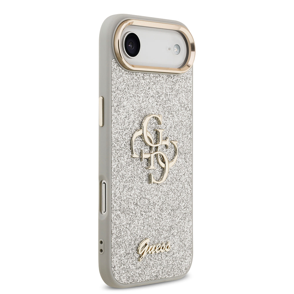 Apple iPhone 17 Air Kılıf Guess Orjinal Lisanslı 4G Büyük Metal Kamera Çerçeveli ve Logolu Glitter Kapak Gold