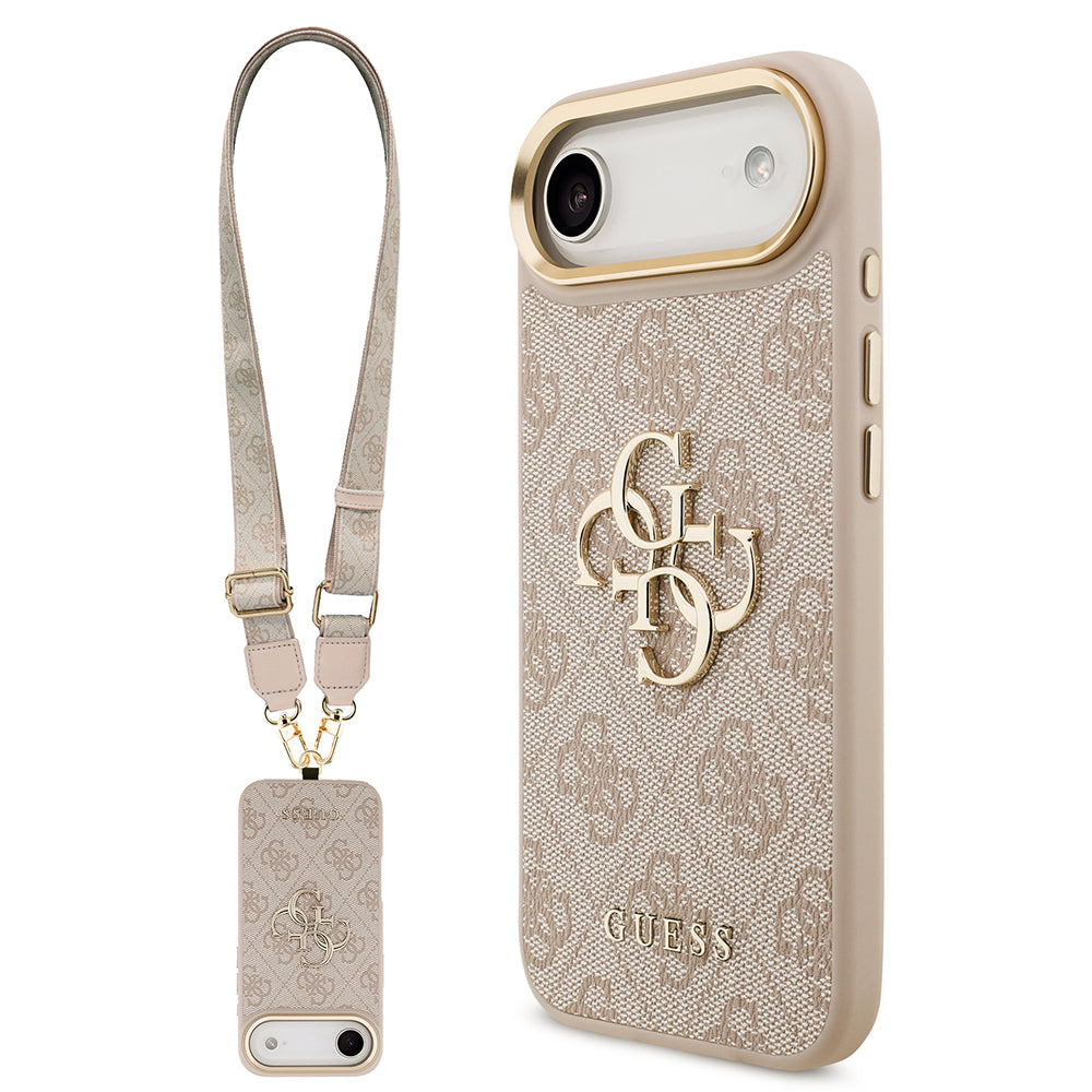 Apple iPhone 17 Air Kılıf Guess Orjinal Lisanslı 4G Büyük Metal Logolu Kalın Askılı Kapak Kahverengi