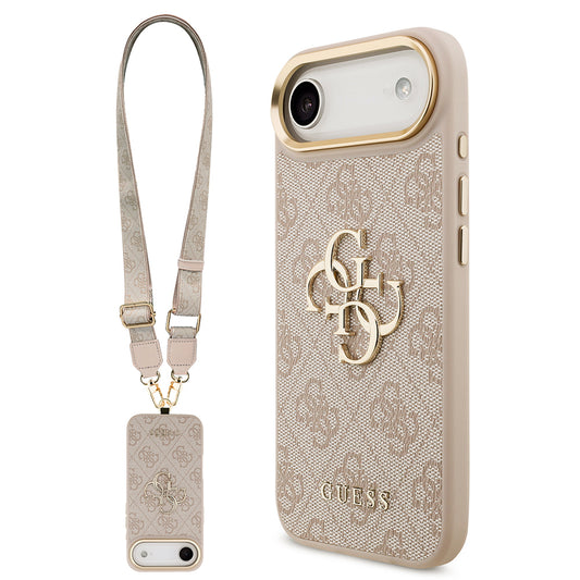 Apple iPhone 17 Air Kılıf Guess Orjinal Lisanslı 4G Büyük Metal Logolu Kalın Askılı Kapak Kahverengi