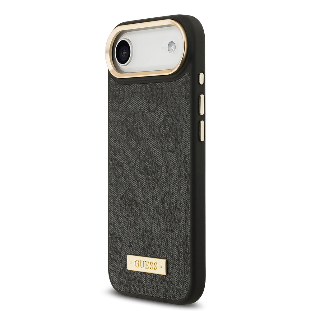 Apple iPhone 17 Air Kılıf Guess Orjinal Lisanslı M-safe Şarj Özellikli 4G Desenli PU Metal Plaka Klasik Logolu Kapak Pembe