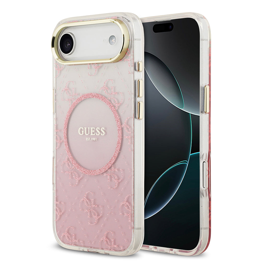 Apple iPhone 17 Air Kılıf Guess Orjinal Lisanslı M-safe Şarj Özellikli 4G Desenli Simli Silikon Kapak Pembe