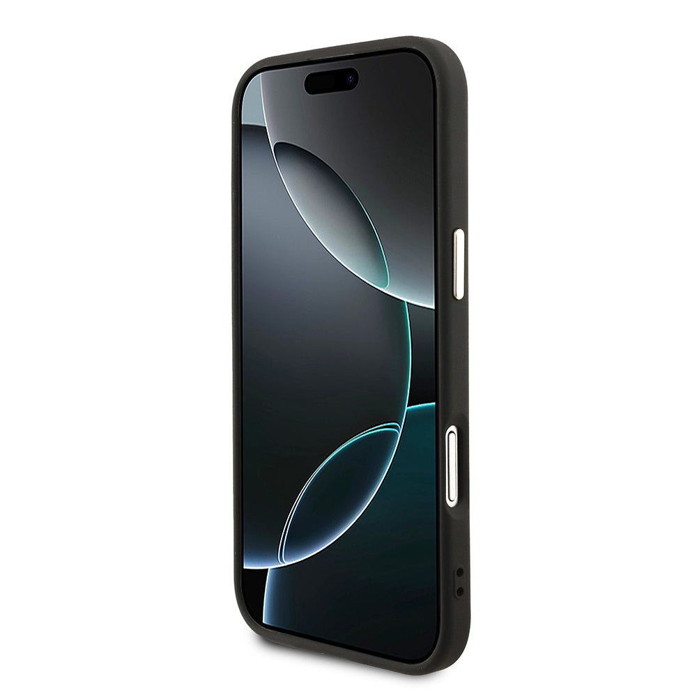 Apple iPhone 17 Air Kılıf Guess Orjinal Lisanslı M-safe Şarj Özellikli Gold Metal Kamera Çerçeveli Taşlı Üçgen Logo 4G Desenli Kapak Kahverengi