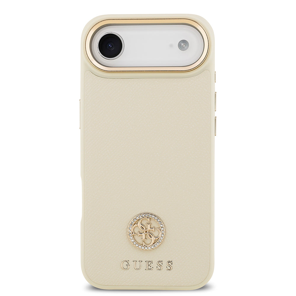 Apple iPhone 17 Air Kılıf Guess Orjinal Lisanslı M-safe Şarj Özellikli Grained Yazı ve Taşlı 4G Logolu Kapak Kahverengi