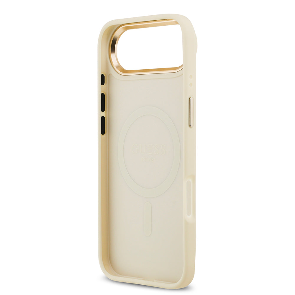 Apple iPhone 17 Air Kılıf Guess Orjinal Lisanslı M-safe Şarj Özellikli Grained Yazı ve Taşlı 4G Logolu Kapak Kahverengi